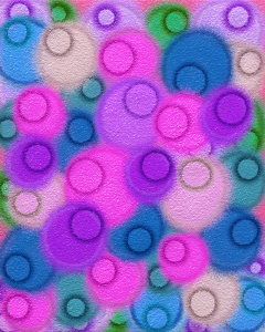 An infestation of different sized circles, with blue, teal, pinks, and purple.