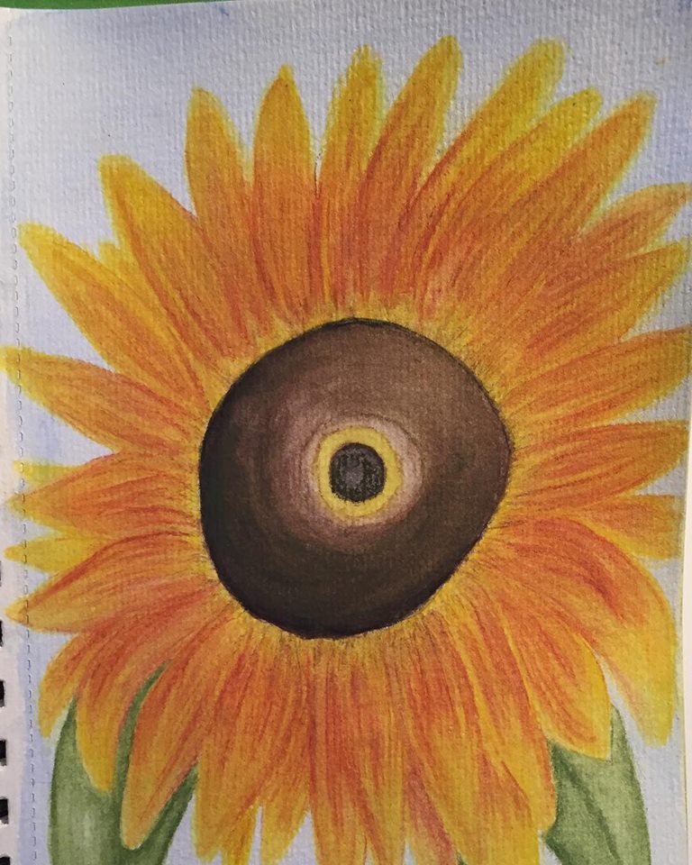 Sunflower watercolor painting.
